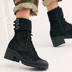 NEW Jeffrey Campbell Ricki Hiker Boots in Black Mesh